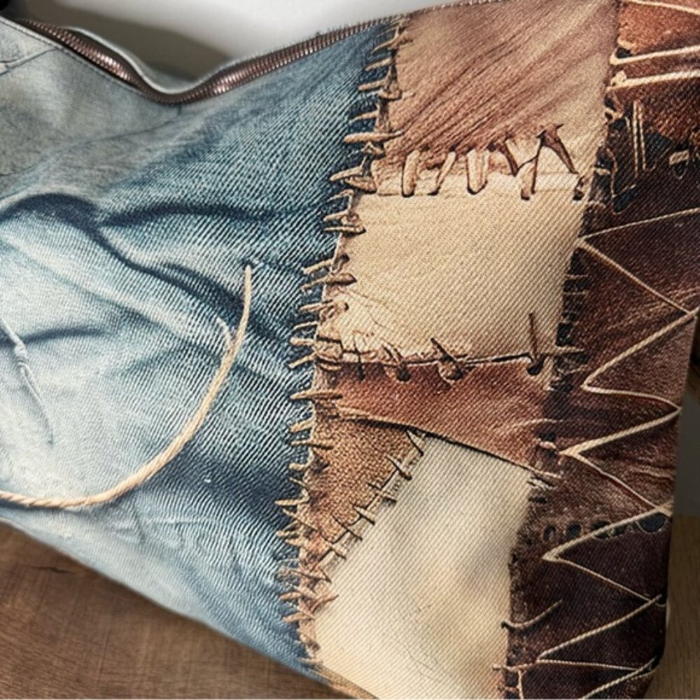 DESIGUAL New Camouflage Leiria Oversized Large Shoulder Bag Canvas Denim Print - Picture 7 of 11